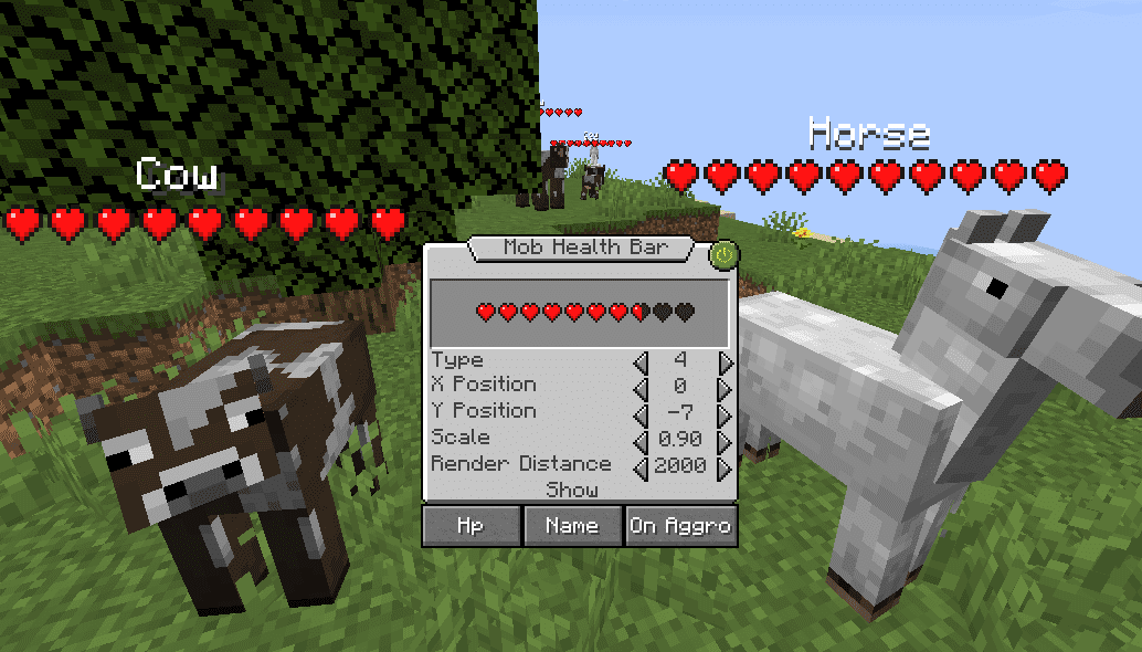 Настройки интерфейса Mob Health Bar Mod в Minecraft для персонализации отображения здоровья