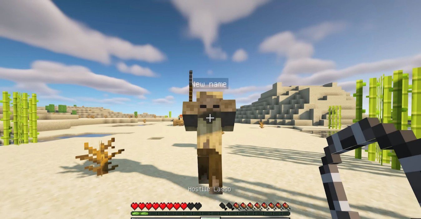 Игроки на сервере Minecraft используют лассо для совместной постройки фермы