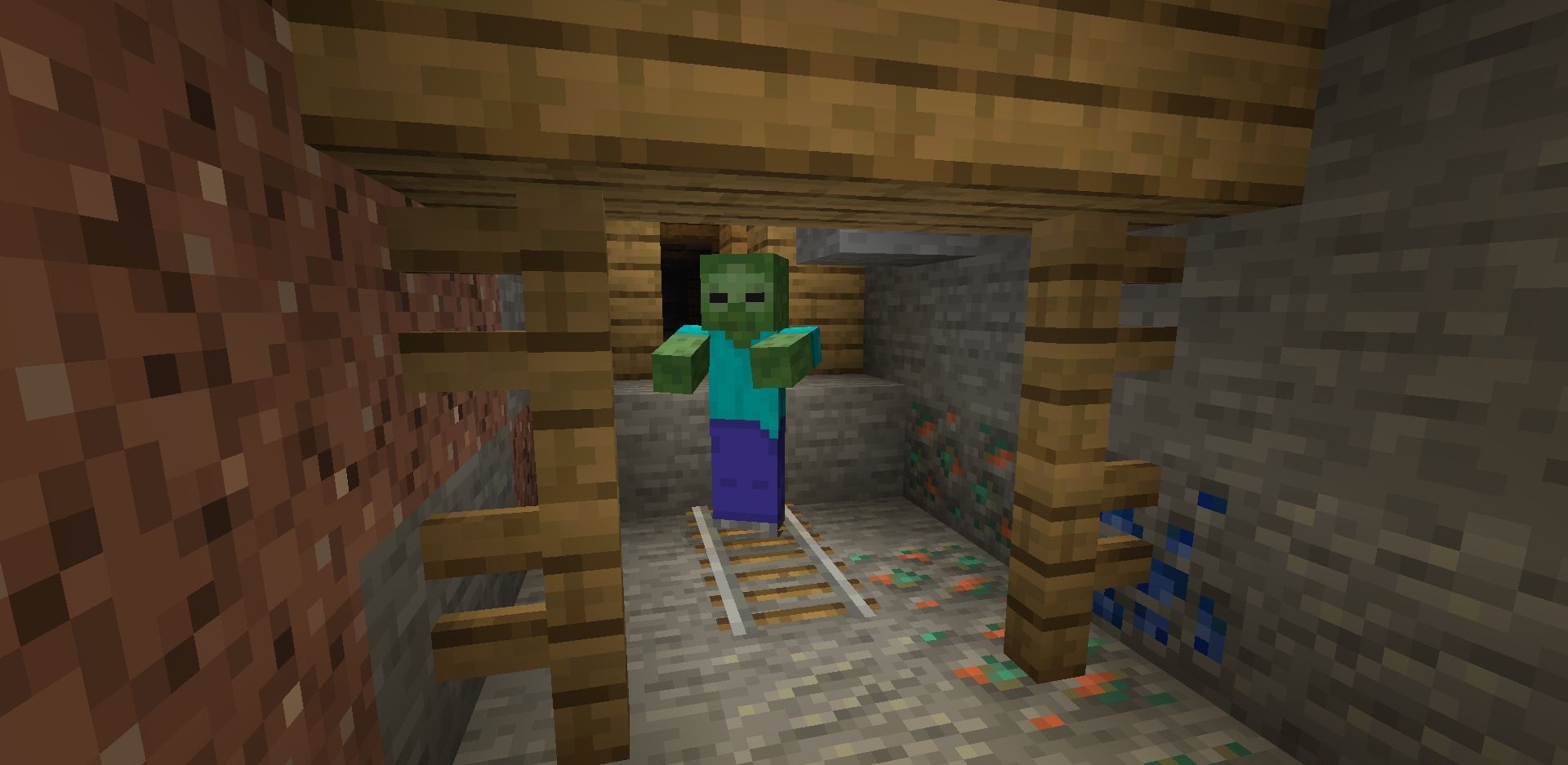 Готовый пример использования рельсов с мобами в Minecraft после установки мода