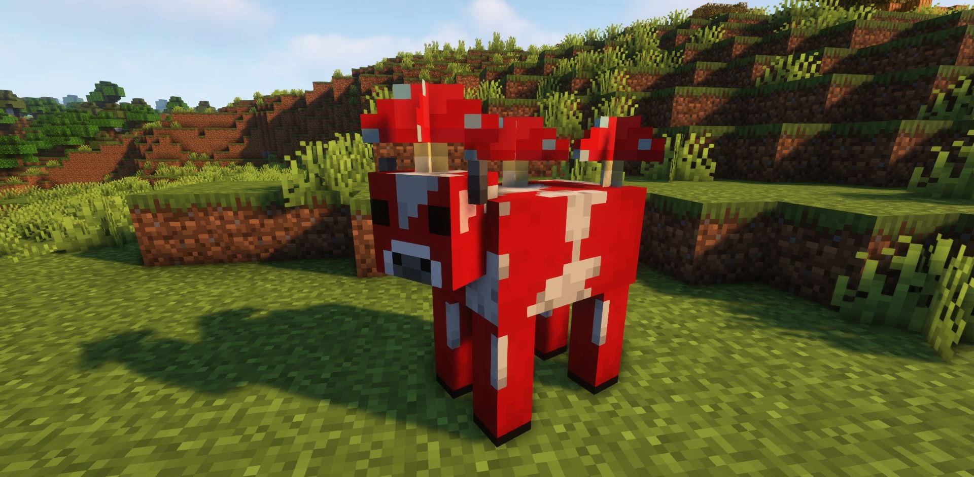 Грибная корова в обычном биоме благодаря модификации Mooshroom Spawn