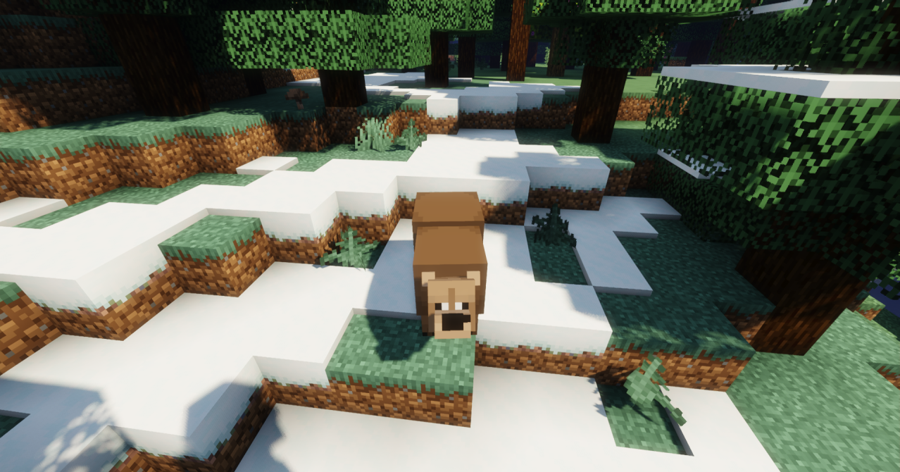 Бурый медведь в лесу Minecraft, добавленный модом More Bears
