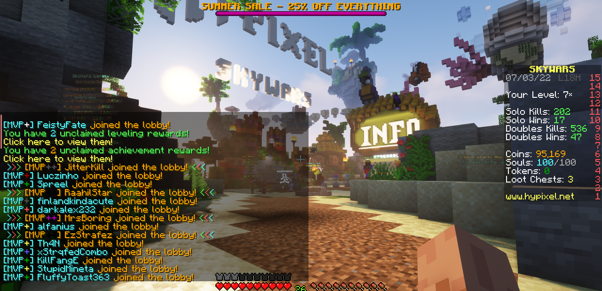 Пример увеличенной истории чата в Minecraft с модом More Chat History