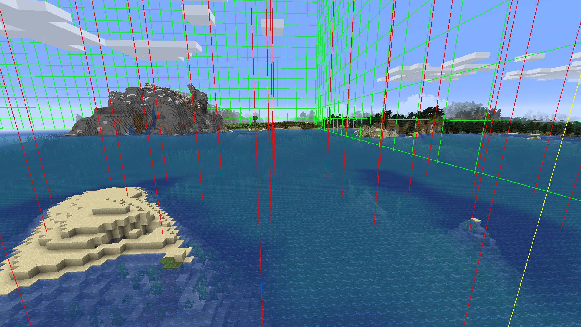 Границы чанков в Minecraft с подсветкой от мода More Overlays Updated