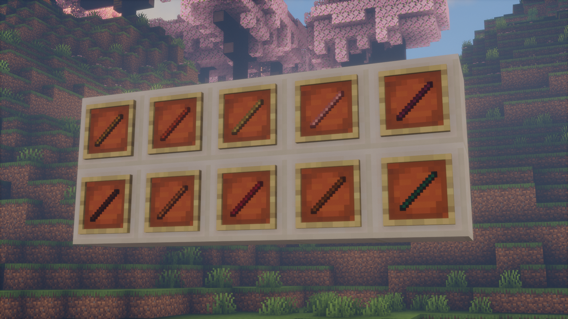 Пример использования разных палок в крафтинге Minecraft