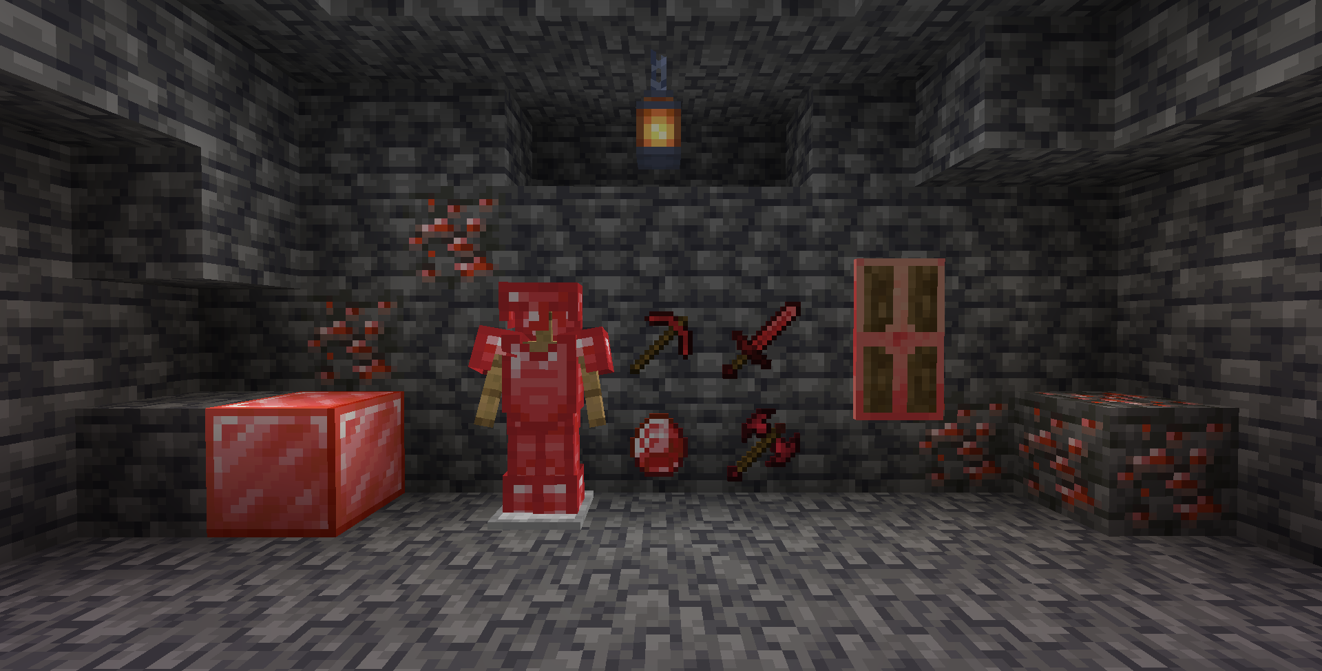 Рубиновые мечи и доспехи в Minecraft с модом mOres Reloaded