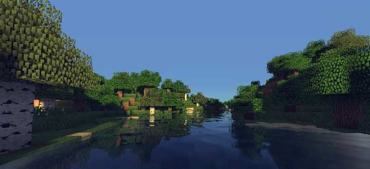Ночной пейзаж в Minecraft с улучшенными тенями и светом