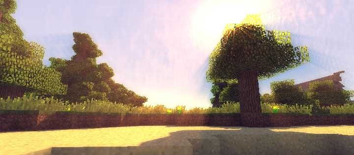 Ночной пейзаж с динамическим освещением от факелов в Minecraft