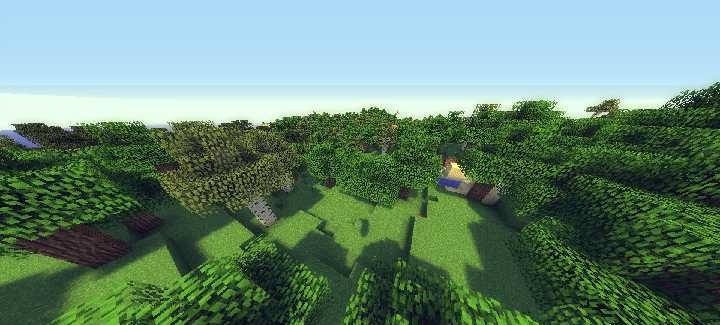 Закат в Minecraft с шейдерами, демонстрирующий красивые отражения в воде