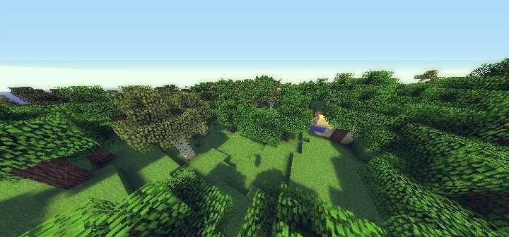 Закат в Minecraft с шейдерами, красивыми облаками и отражением в воде