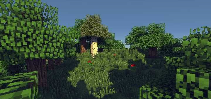 Шейдеры MrMeepz в действии: закат в Minecraft с эффектом глобального освещения
