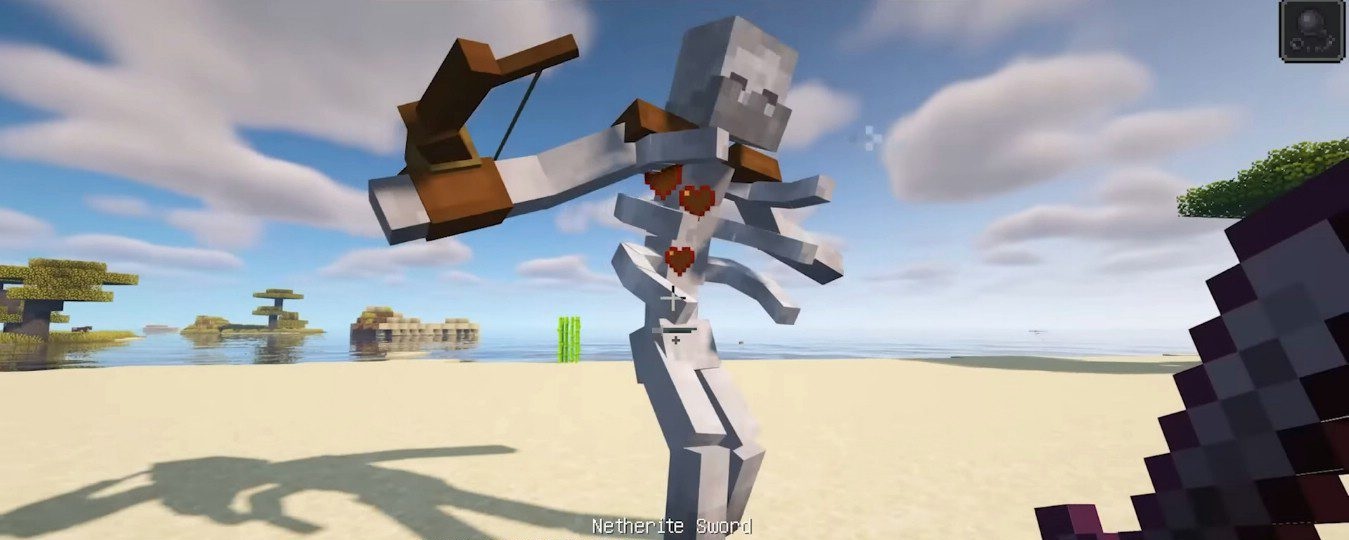 Мутированный зомби из мода Mutant Monsters атакует игрока в Minecraft