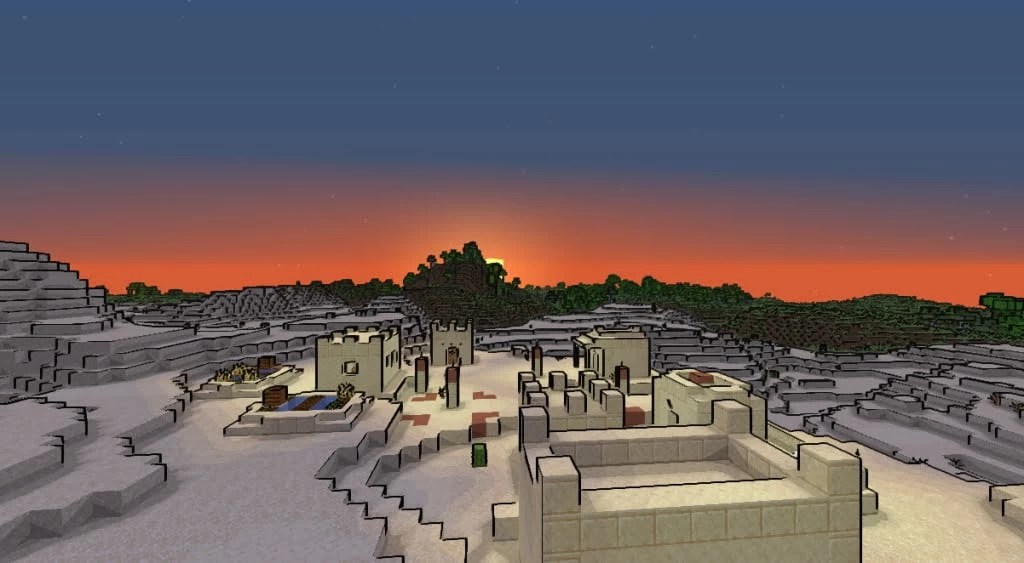 Горный пейзаж в Minecraft с эффектом комиксного стиля от Naelego’s Cel