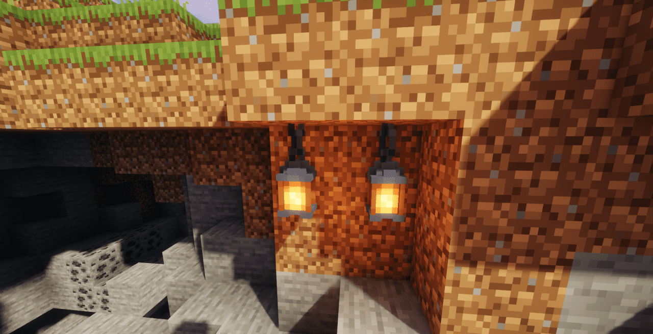 Сравнение стандартных и улучшенных фонарей в Minecraft с модом Nebulus Better Lanterns