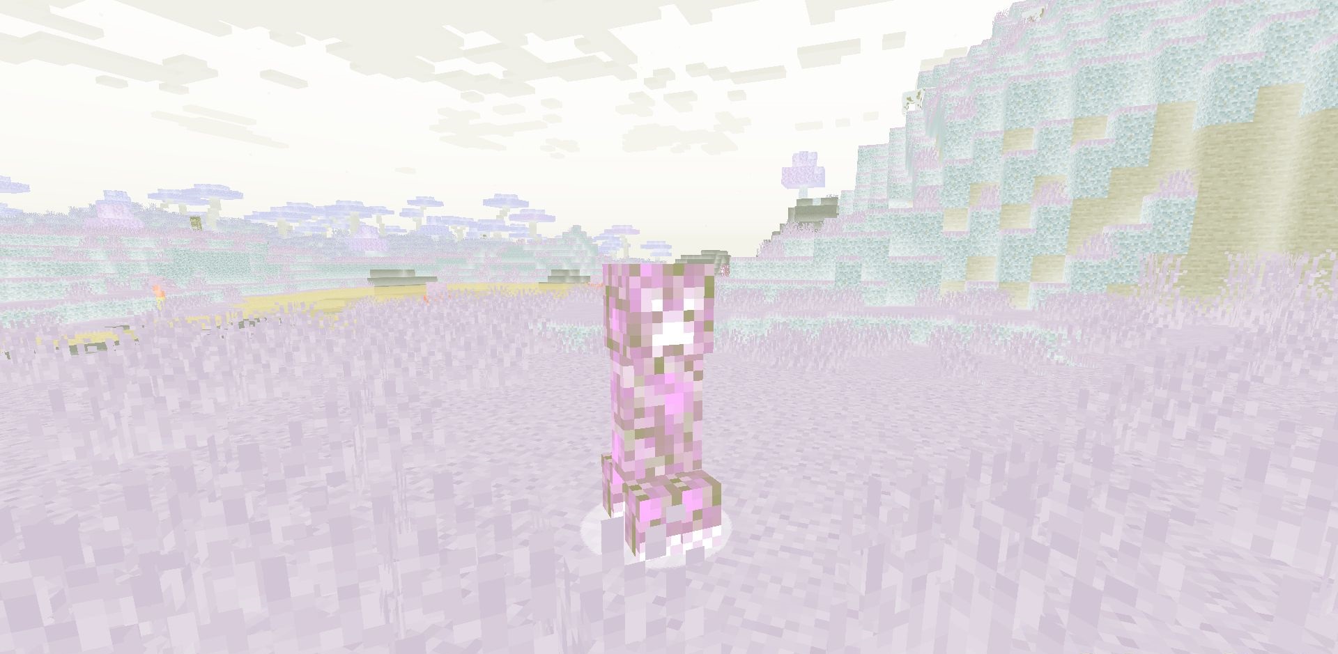 Горный биом в Negative Colors Shaders с инвертированными цветами и необычным освещением
