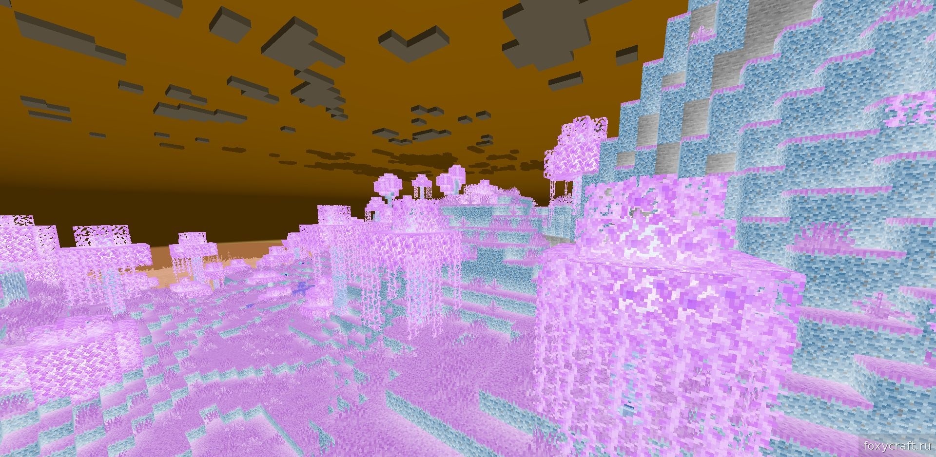 Лесной биом в Negative Colors Shaders с инвертированными зелеными оттенками