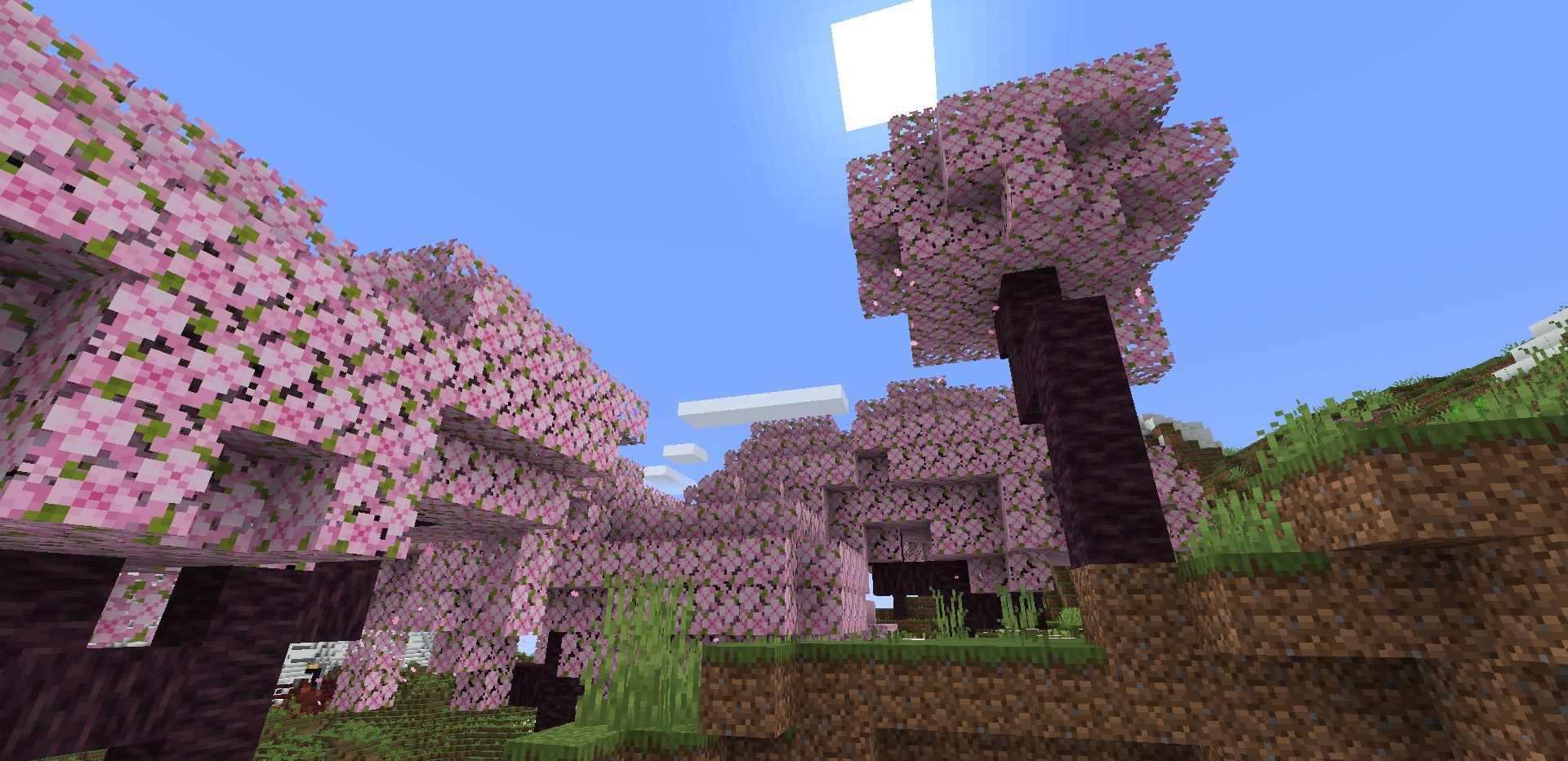 Густой вишнёвый лес в Minecraft с реалистичными падающими лепестками