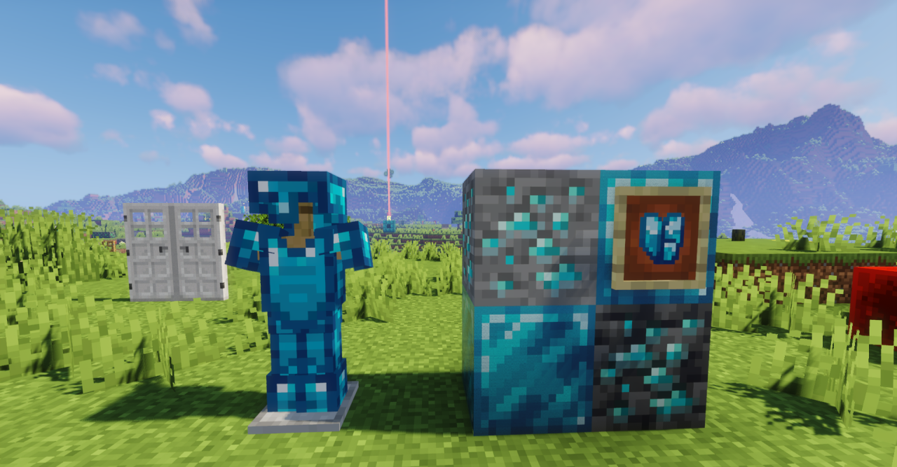 Скриншот Minecraft с текстур-паком Nightmarely: улучшенная броня и оружие