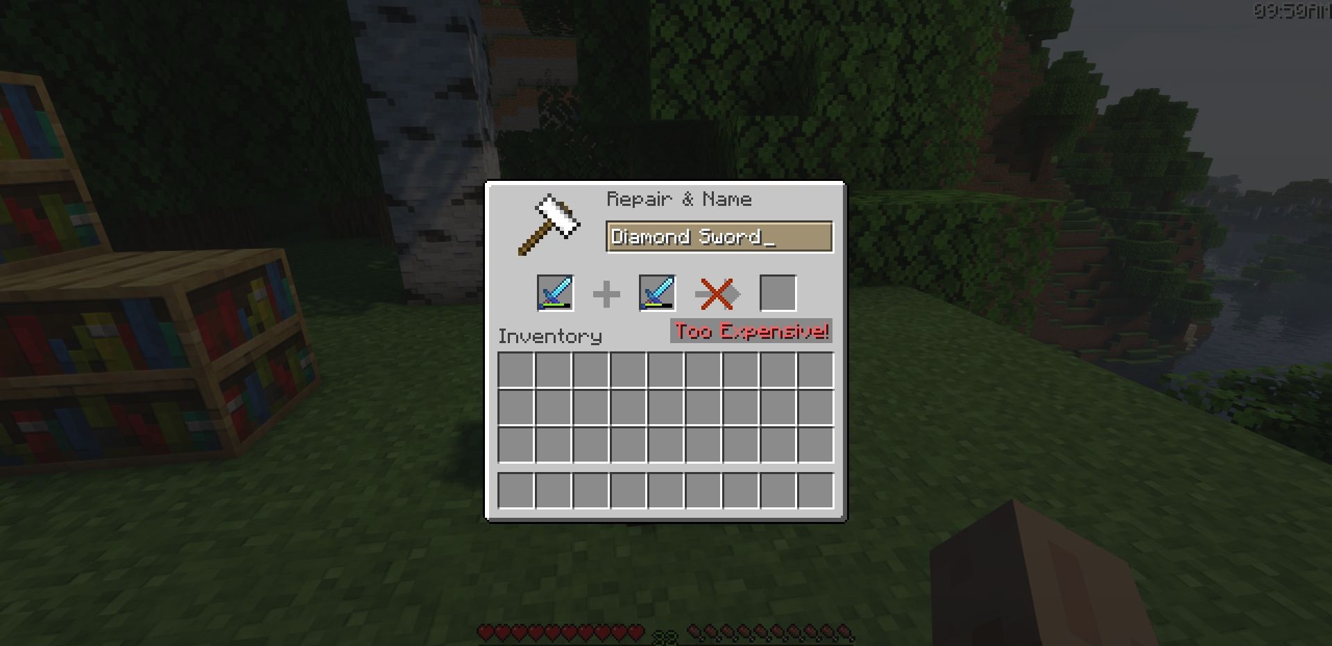Интерфейс зачарования в Minecraft с модом No Expensive, показывающий несколько эффектов на одном предмете