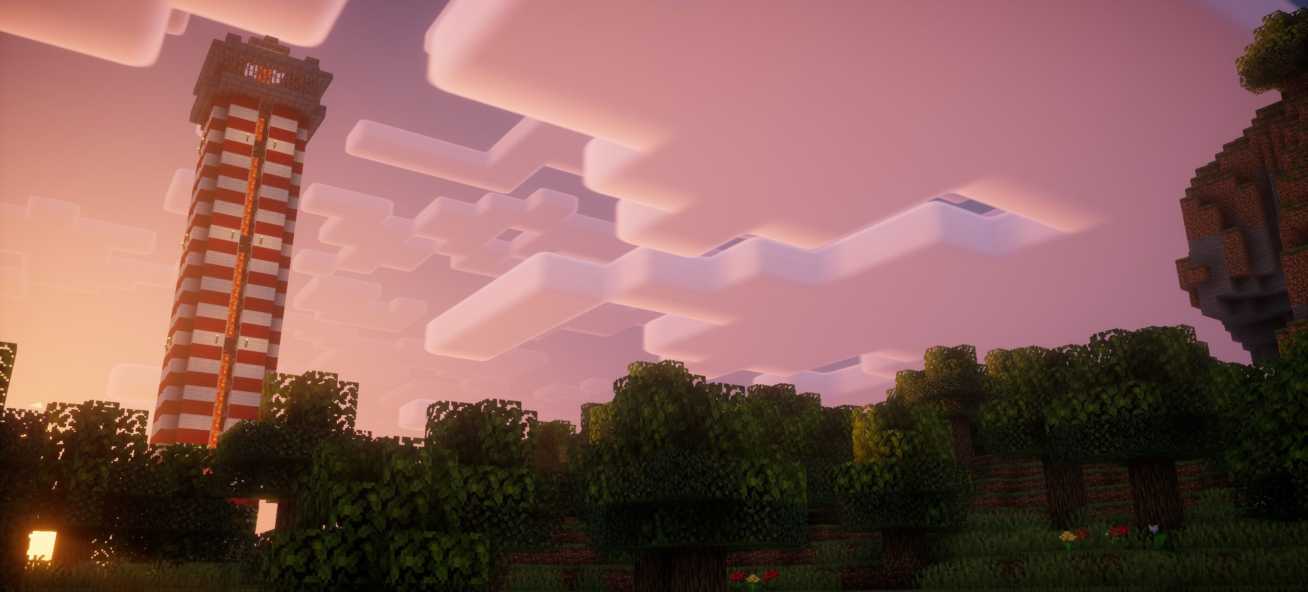Ночной пейзаж в Minecraft с динамическим освещением от шейдеров
