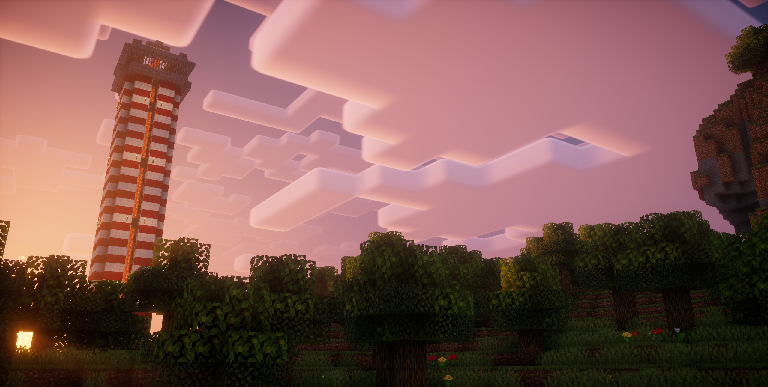 Ночной пейзаж в Minecraft с шейдером Nostalgia