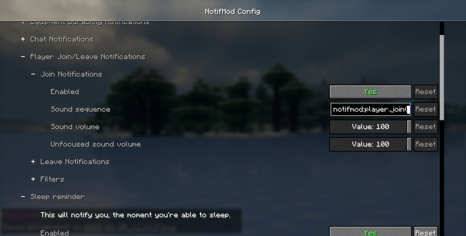 Пример работы NotifMod в Minecraft с уведомлением о низкой прочности кирки