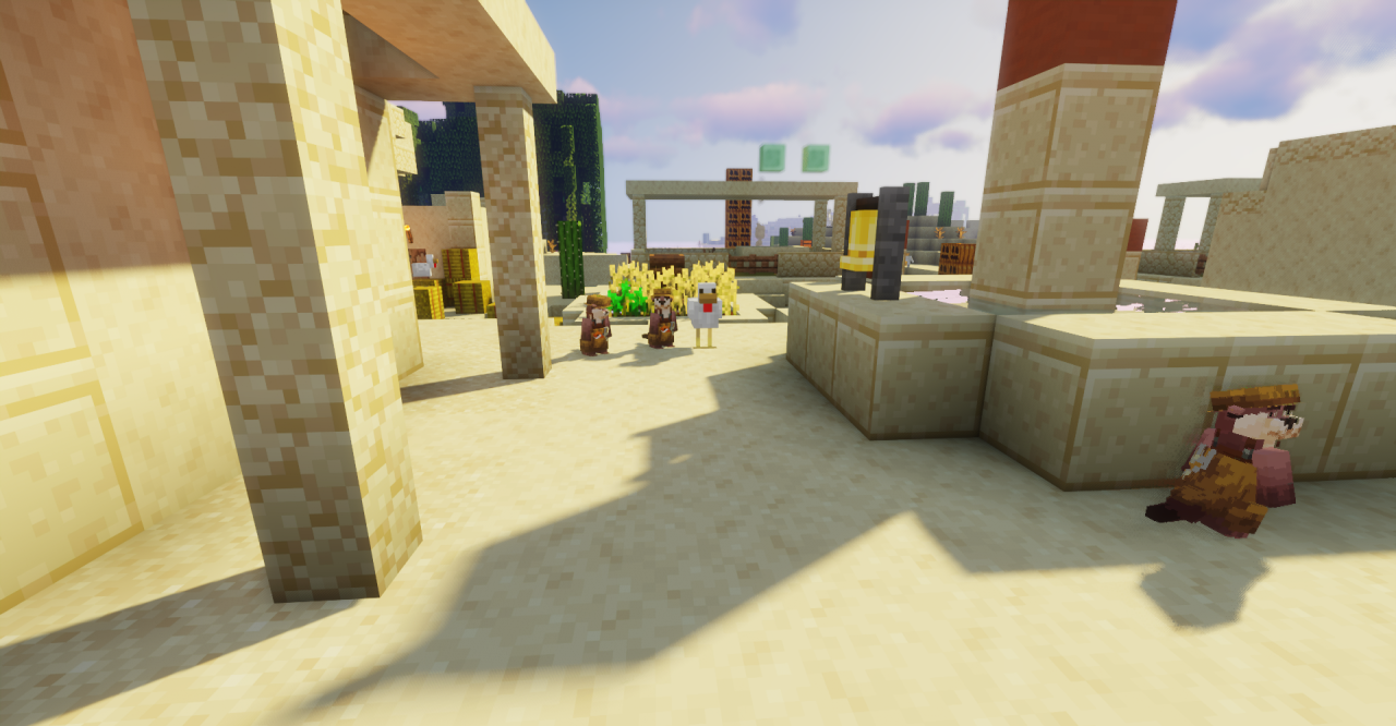 Деревня в Minecraft с текстур-паком Nutria DEDsafio 2, где жители заменены на выдр