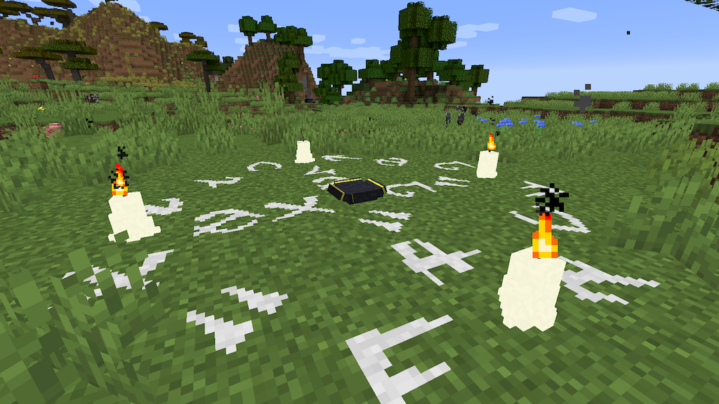 Игрок проводит ритуал в Minecraft с помощью мода Occultism