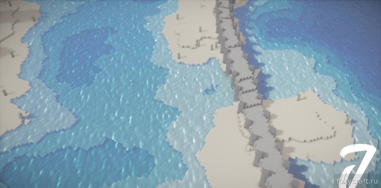 Детализированный мир Minecraft с шейдерами Oceano, реалистичная вода и отражения