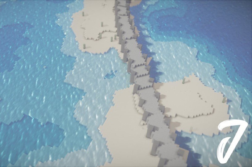 Деревня в Minecraft с шейдерами Oceano: тёплое освещение домов