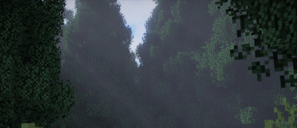 Ночной пейзаж в Minecraft с шейдерами Oceano: звёзды и свечение блоков