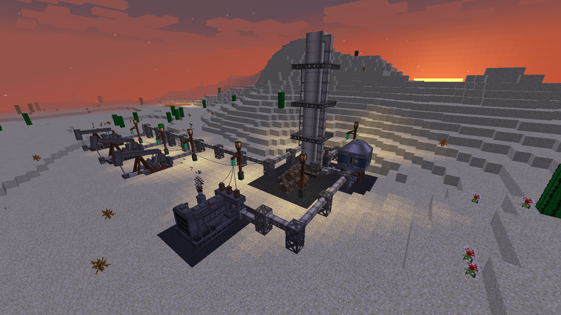 Схема нефтеперерабатывающего завода в Minecraft с детализированными блоками
