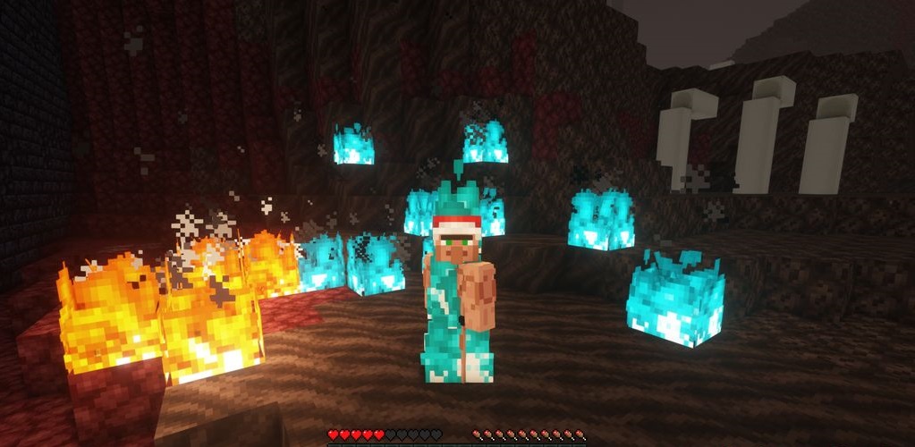 Мобы в Minecraft, горящие синим пламенем благодаря модификации On Soul Fire