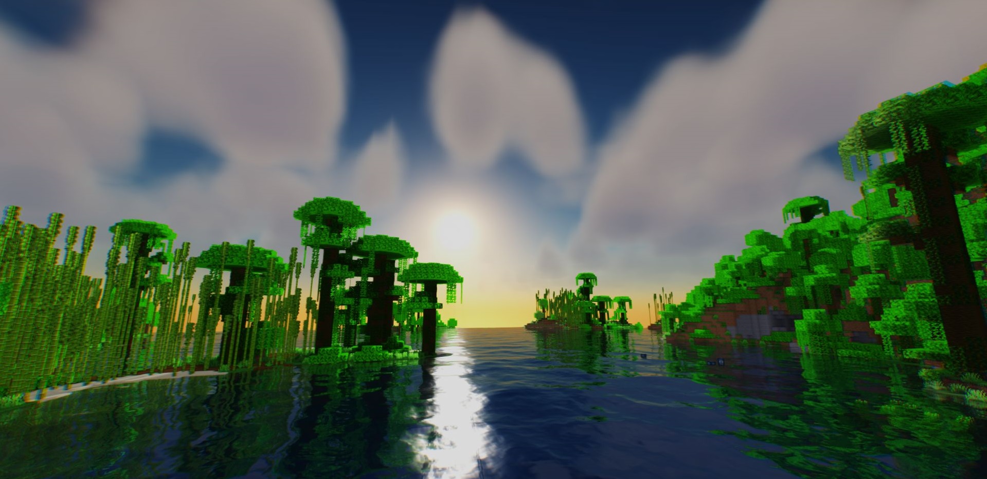 Ночной пейзаж в Minecraft с шейдерами Open4ES Renewed и красивым лунным светом