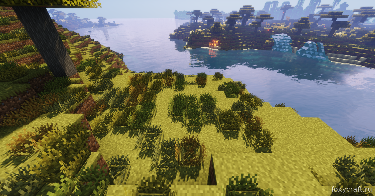 Густая трава в Minecraft после установки текстур-пака Os’ Colorful Grasses