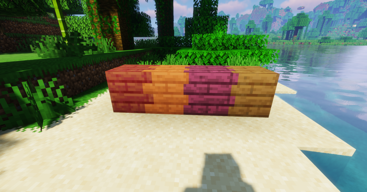 Скриншот Minecraft с Overlay's Reimagined - плавные текстуры блоков и природных ландшафтов