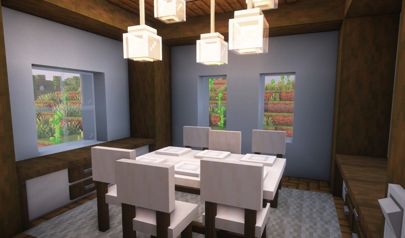 Спальня с кроватью и тумбочками из мода Paladin’s Furniture в Minecraft