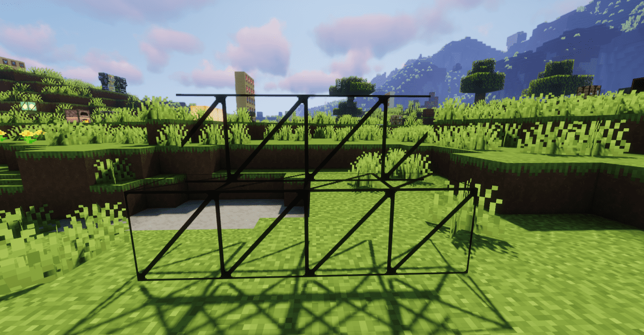 Горный биом в Minecraft с текстур-паком Parallax TBR, показывающий реалистичные камни и траву