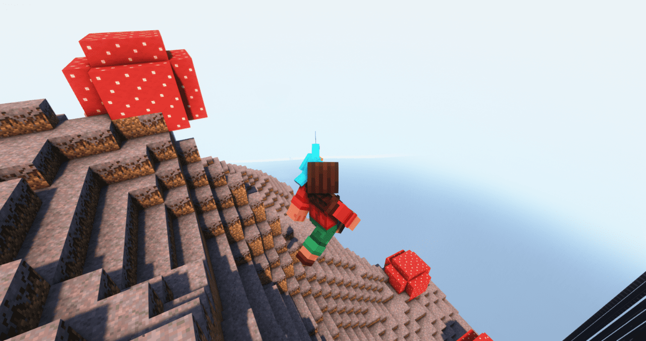 Игрок приземляется с попугаем, который смягчает падение в Minecraft