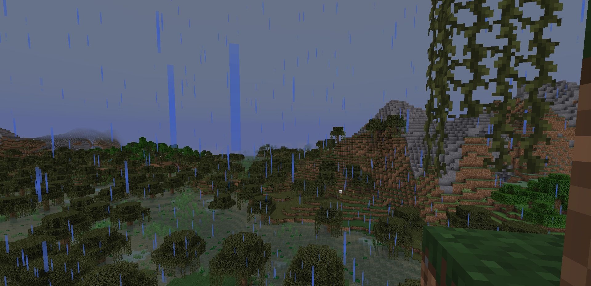 Пример использования Particle Rain для усиления атмосферы в Minecraft
