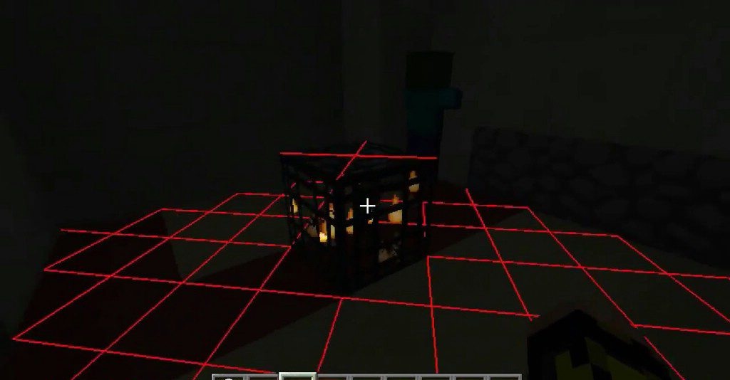 Подземелье в Minecraft с модом Peaceful Surface, где мобы появляются только в темных зонах