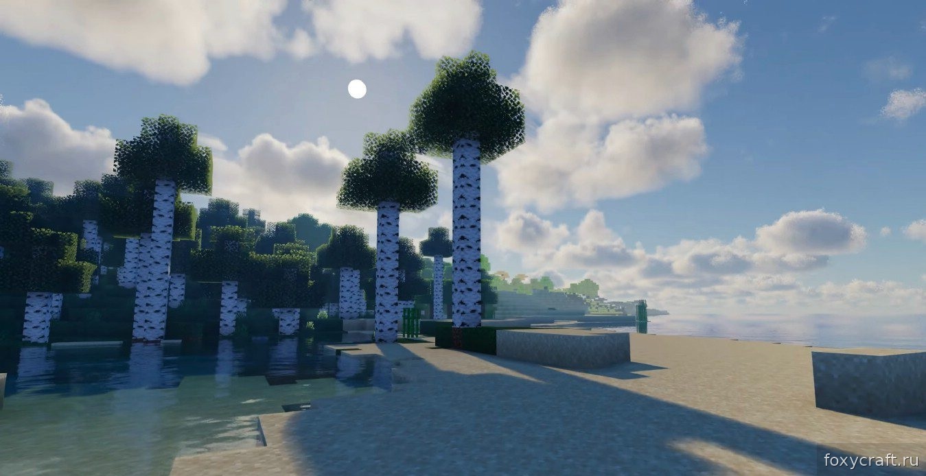 Ночной лес в Minecraft с шейдерами Photon и динамическим освещением