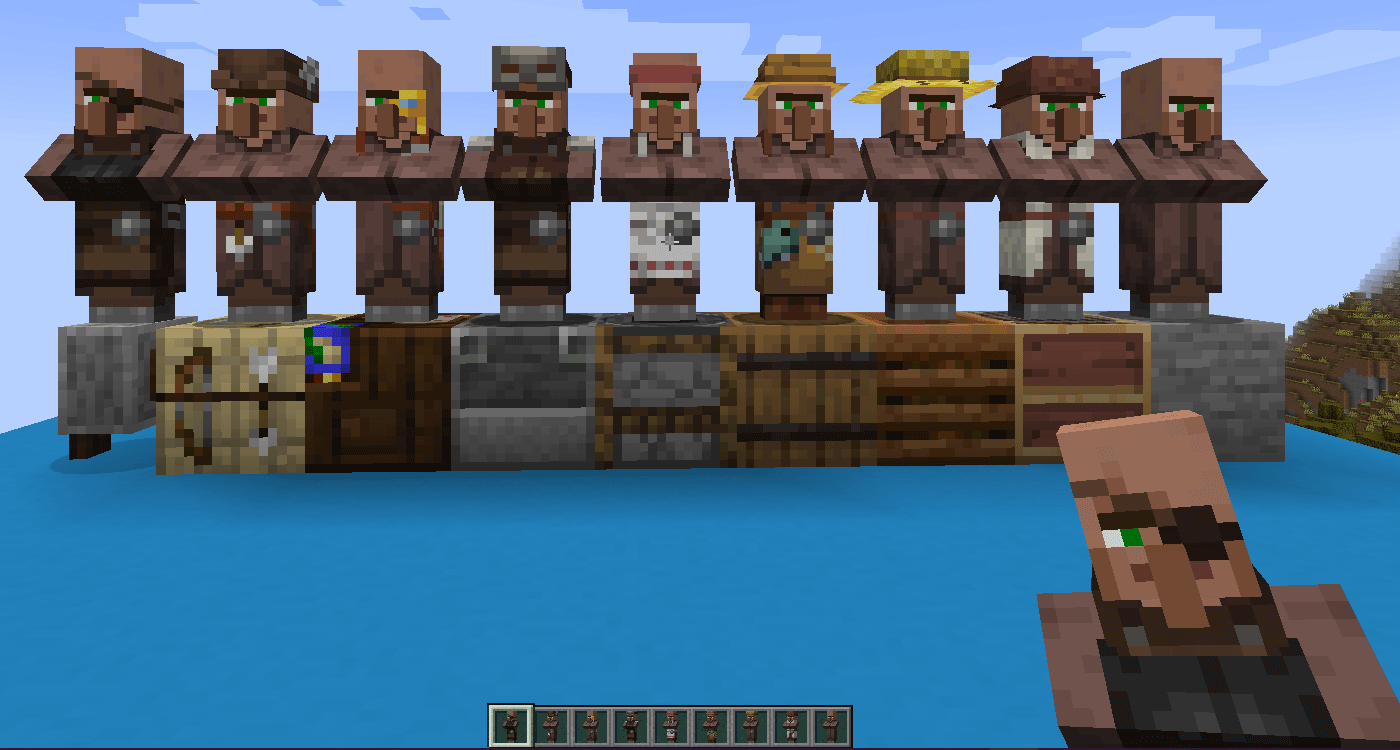 Пример профессий жителей в моде Pickable Villagers