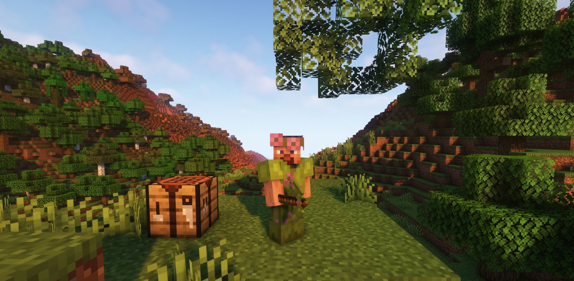 Локация в Minecraft, преобразованная модом Plant Producer — множество растений вокруг