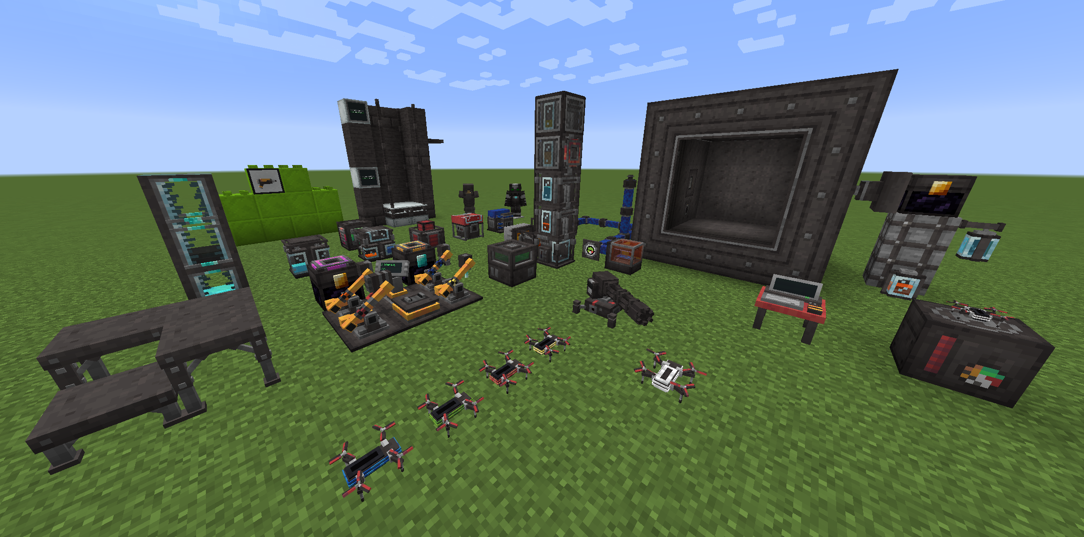 Готовая пневматическая система на сервере Minecraft с множеством подключенных устройств