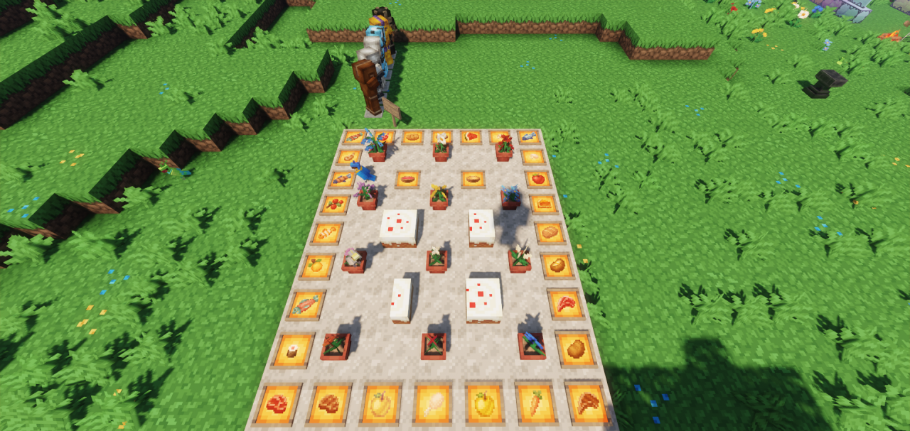 Игроки сражаются в PvP-режиме Bed Wars на сервере Minecraft