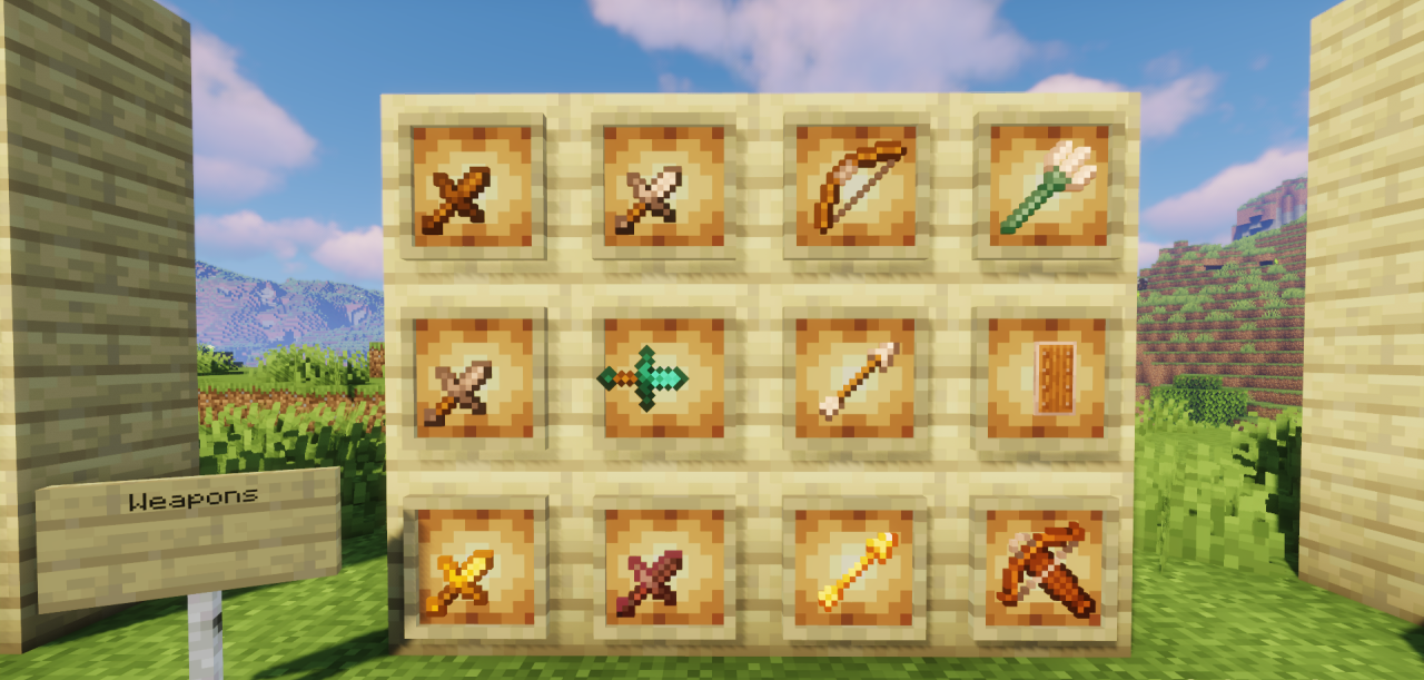 Интерфейс выбора текстур-паков в Minecraft с Tiny PvP Swords and Tools