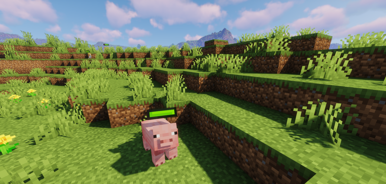 Пример отображения полосок здоровья у зомби и скелетов в Minecraft