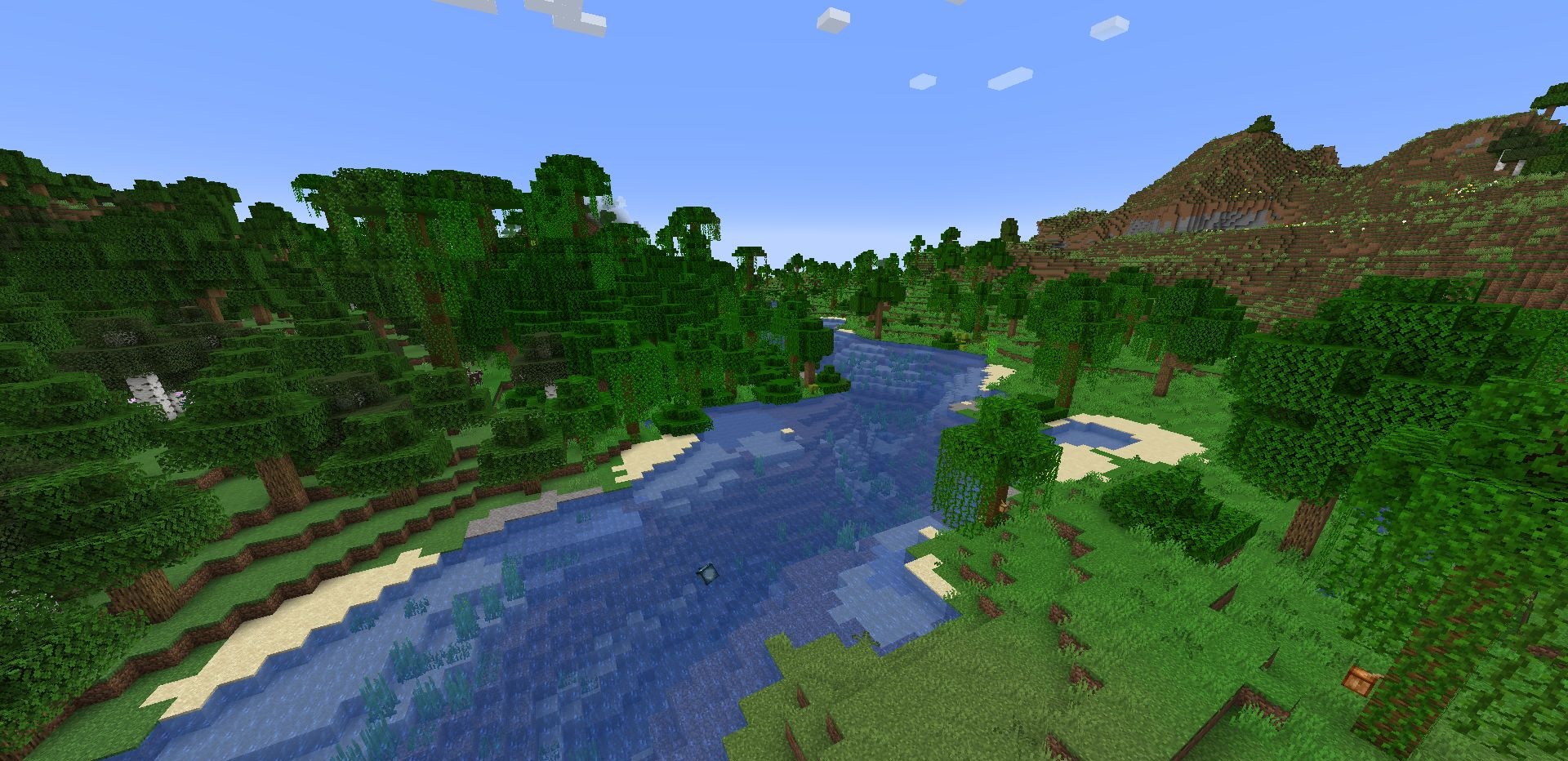 Пример использования Polytone Mod в разных биомах Minecraft