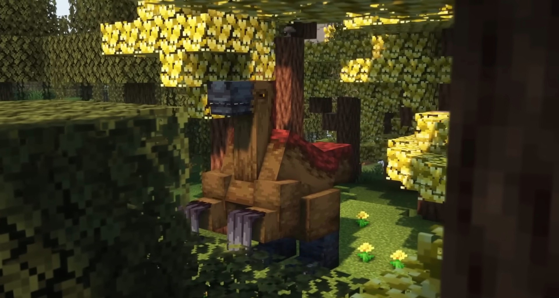 Игрок крадется мимо спящего тираннозавра в Minecraft