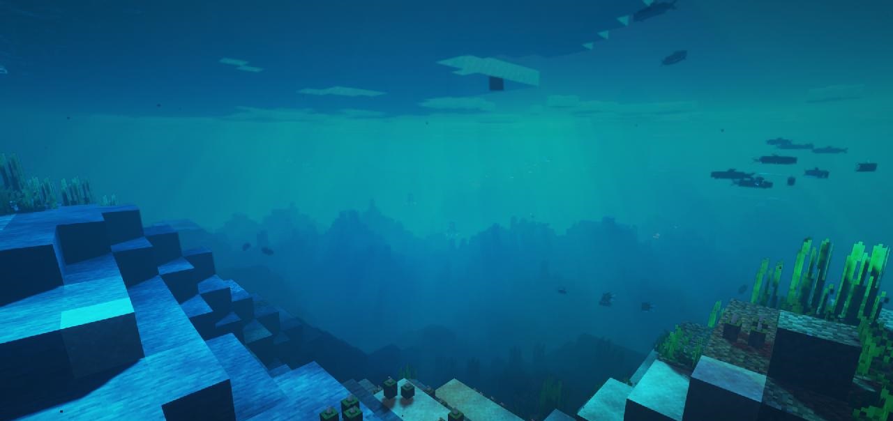 Ночной пейзаж в Minecraft с шейдерами, звёздное небо и динамические тени